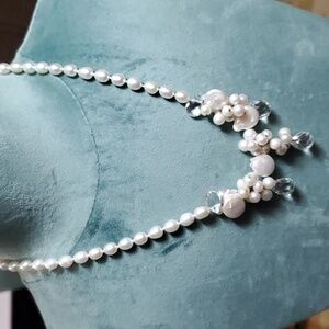 Freshwater Pearl Saucer Pearl Fauceted glass drop beada silver tone clasp g17